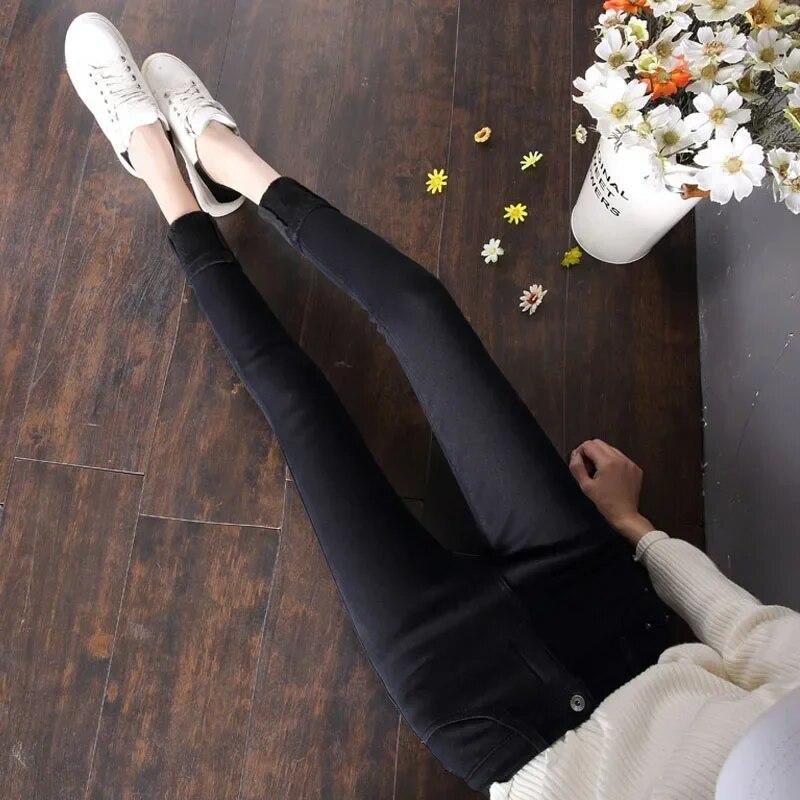Zimní móda Teplé sametové džínové džíny s vysokým pasem pro ženy Sexy ženské tlusté tenké elastické pevné tužkové kalhoty 30278