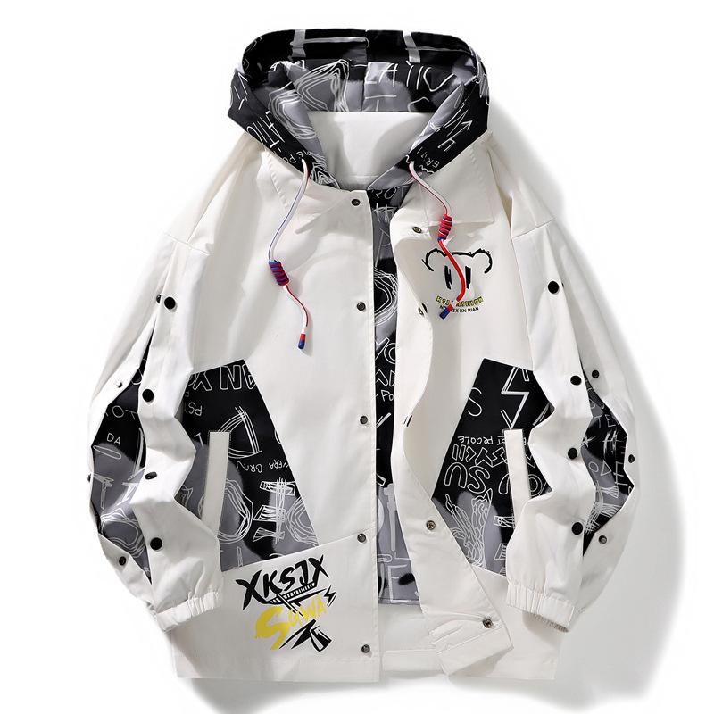 New autumn style youth trendy brand jacket pattern printed hooded top Hong Kong style jacket men's jacket