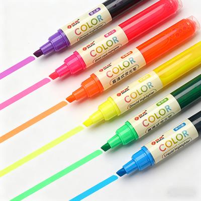 6Pc Highlighter Fluorescent Pen Broad Tip Writing Marker Pens for Art Drawing Doodling Marking Office Stationery School Supply