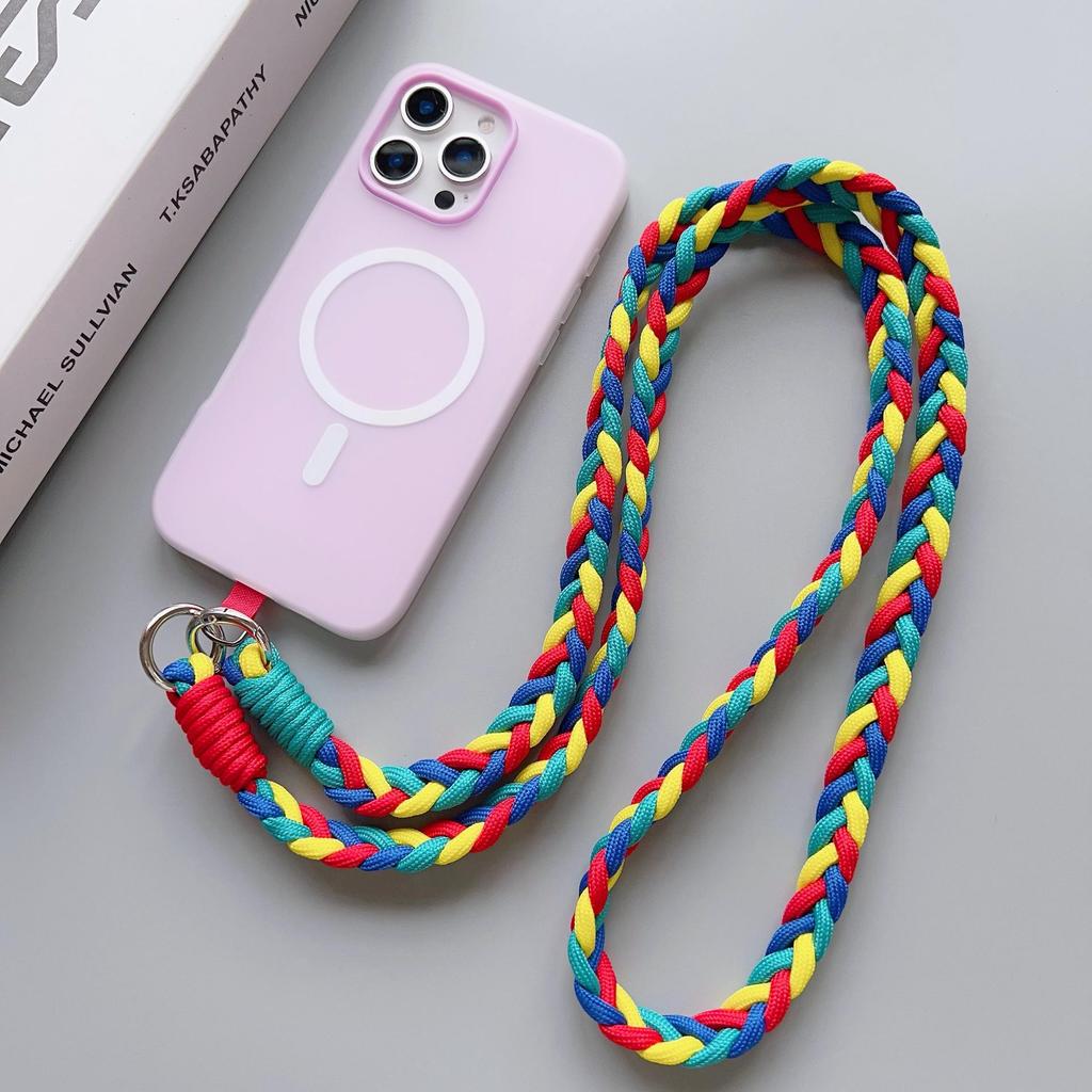 Stylish Braided Crossbody Lanyard: Adjustable, Four-Strand, Color-Block, Anti-Drop Phone Chain