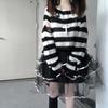 Striped Gothic Sweaters Women Ripped Holes Loose Knitted Pullover Frayed Fairy Grunge Jumpers Streetwear Lolita