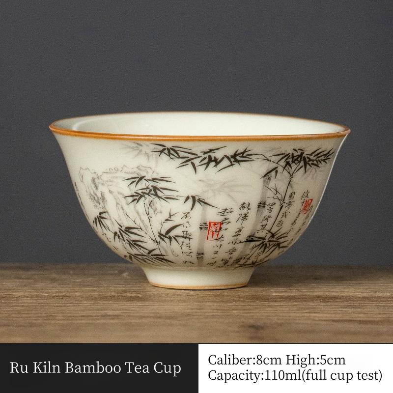 Taza de Té China de Bambú de 120 ml Cerámica Ru Yao Apertura Amarilla Hermosa Taza de Té Flores Vajilla Taza de Maestro Juego de Té KungFu