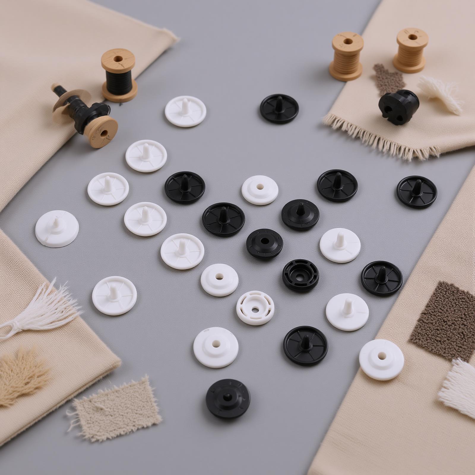 

200 Sets T8 Snaps Black and White Plastic Snap Button Fastener Set for Baby Clothing Towels Curtains Crafts Wallets Bags