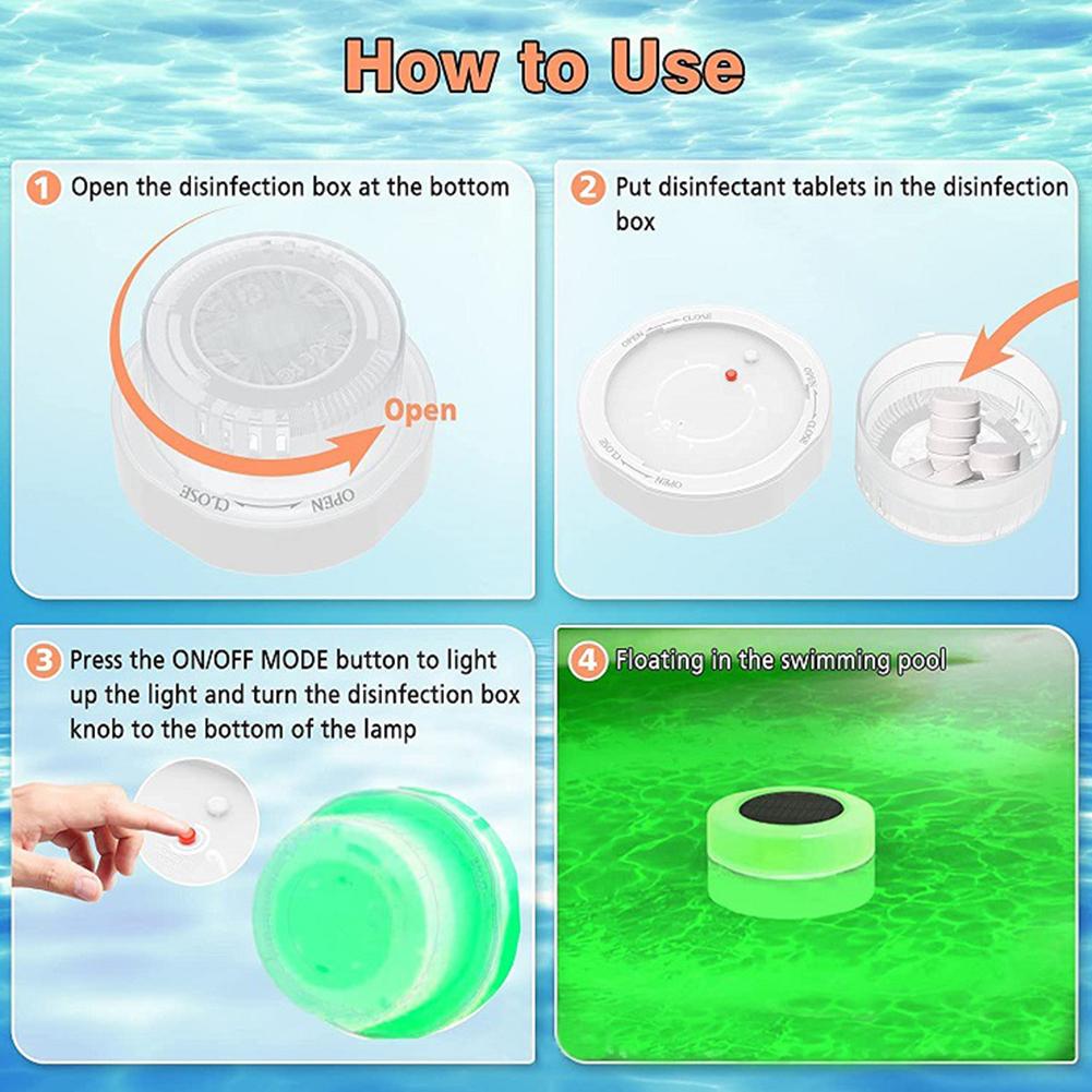 Dozator de clor plutitor solar Cadă cu lumină în jos colorată Flottor de clor Dispenser de tablete de clor pentru piscină Dispenser de curățare a apei