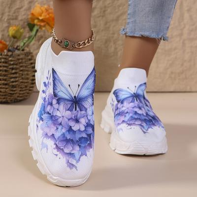 Baskets tricotées à imprimé papillon pour femmes, chaussures décontractées en maille respirante, légères, pour la marche et le sport, automne 2024, pointure 43