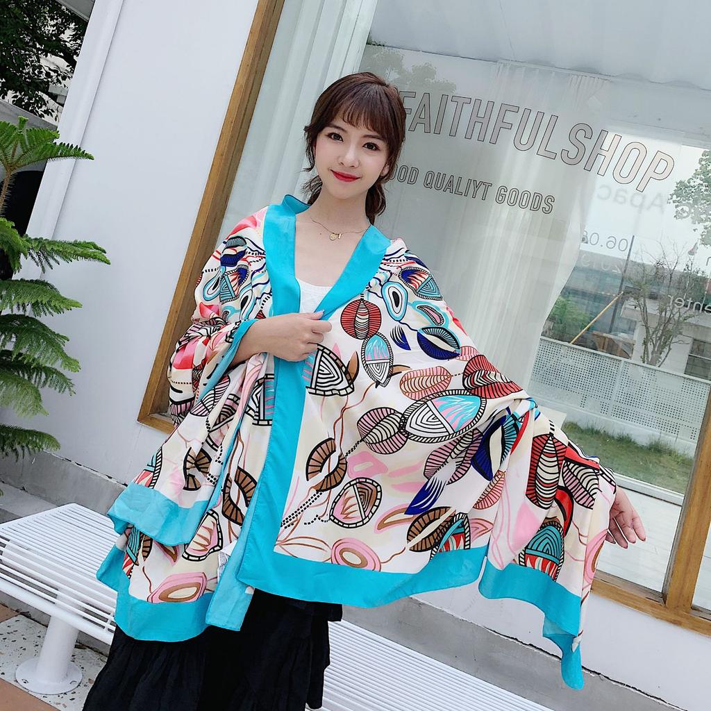 Summer Sunscreen Shiawl Kerchief Fashion Sailboat Small Hijab Scarf Print Shawls Popular Sunscreen Silk Scarves Headcloth