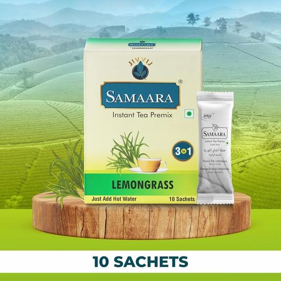 Samaara Instant Tea Premix Sachets | Lemongrass Flavoured Assam Black Tea Powder | 20 Sachets Box 300gm