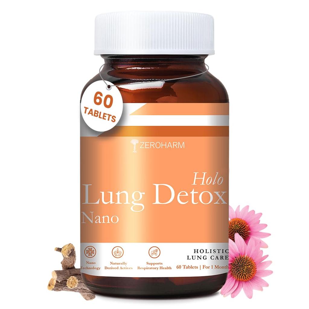 ZEROHARM Holo Lung Detox Tablets for Smokers | Vasaka, Echinacea, Ginger, Basil & Mulethi | Ayurvedic Lung Cleanse for Pollution & Respiratory He