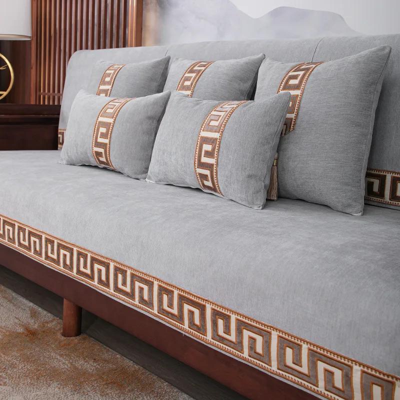 Chenille Gold Thread Embroidery Non-slip Towel Pillowcase Decore Home L-shaped Sofa Cushion Four Season Universal Sofa Cover