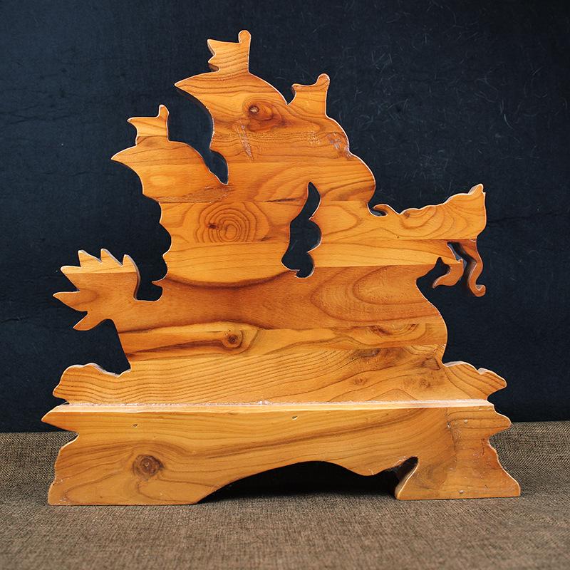 Peach Wood Carved Dragon Boat Ornament for Living Room Decoration