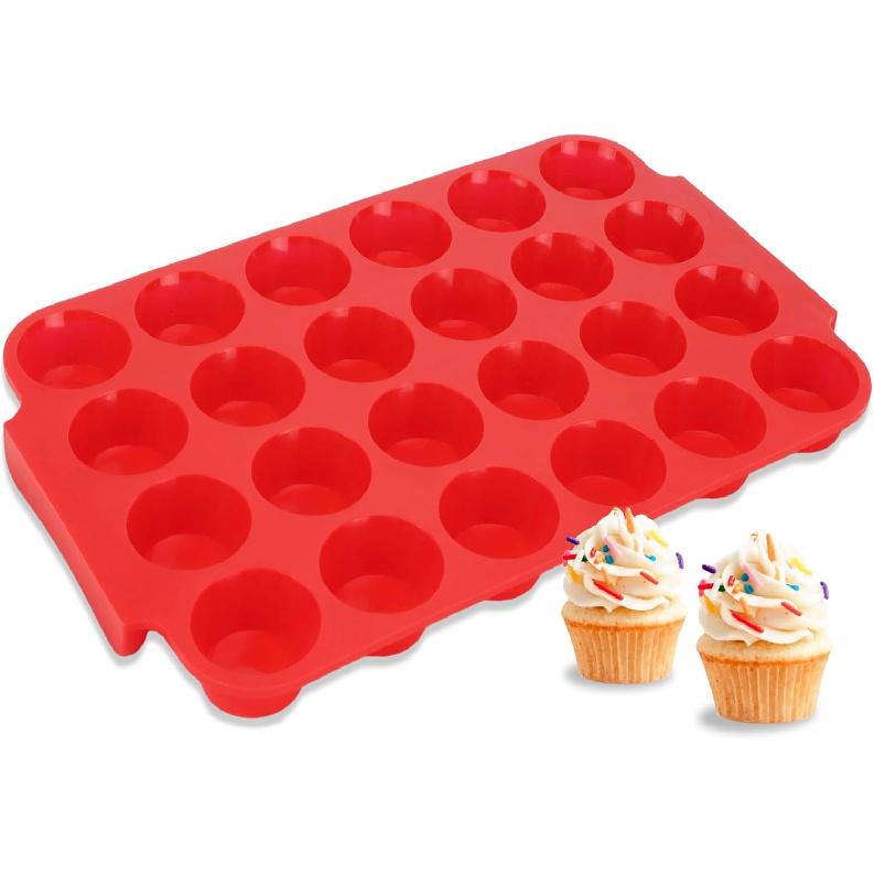 Silicone Muffin Pan for Baking - Premium 12-Cup Nonstick Muffin Pan, Easy Release & Clean, Dishwasher Safe Muffin Tray for Perfect Cupcakes, Muff & 1pc: 24-Cup Mini