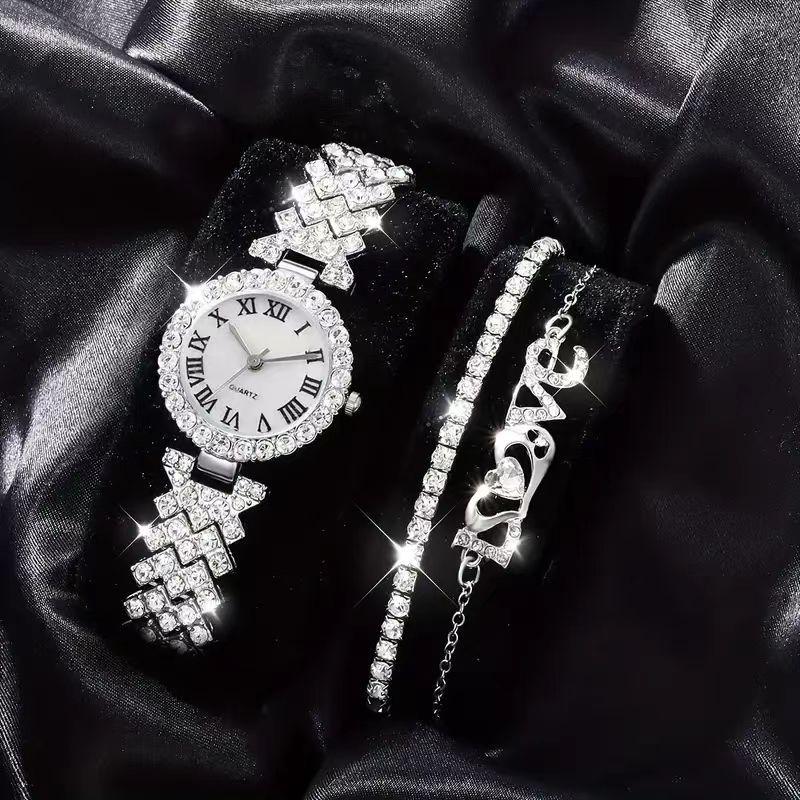 Romersk Diamantarmbandsur, Trendigt Kvartsarmbandsur Fullt med Diamanter