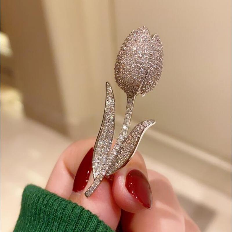 

Супер красивая французская полная брошь-тюльпан с бриллиантами, брошь женская элегантность, темперамент, циркон, булавка для пиджака серебряный