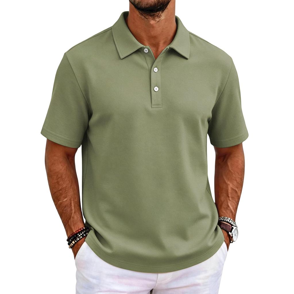 Polo tinta unita classica vestibilità slim manica corta top con colletto casual da lavoro abbottonatura tessuto confortevole per uomo e donna