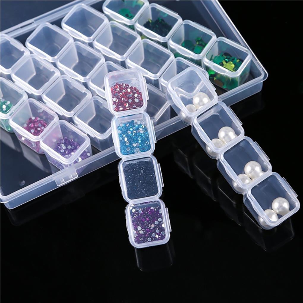ABS Crystal Embroidery Storage Box Rectangular 28 Grid Adjustable Detachable Salon Manicure Rivet Container Case