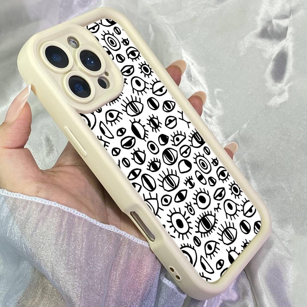 JT68 Black and White Eyes Design Phone for iPhone 17 16 Pro Max Samsung S26 S25 A17 A16 A07 A56 Xiaomi 15T Redmi Note 14 Pro Plus Soft TPU Case Cover