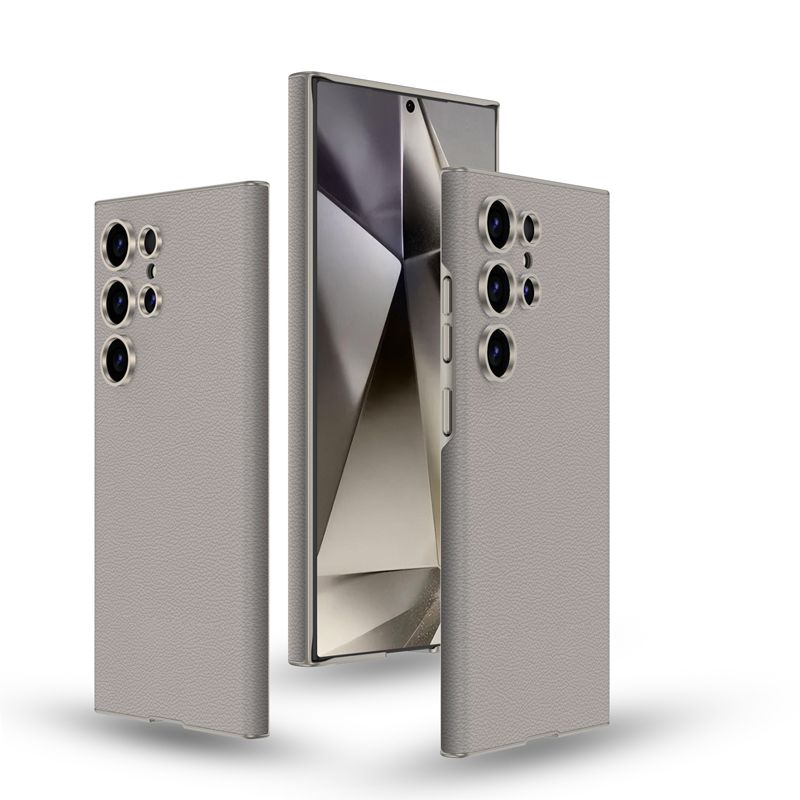 Plain Leather Phone Case for Samsung S24ultra-Drop-Resistant Silicone Plain Leather Protective Cover Frosted Shell High-End Business