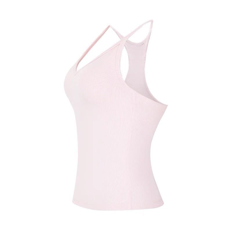 Women's Early Autumn Cutout Shoulder Sleeveless Camisole with Integrated Cups and Chest Pad - New Hot Girl Style