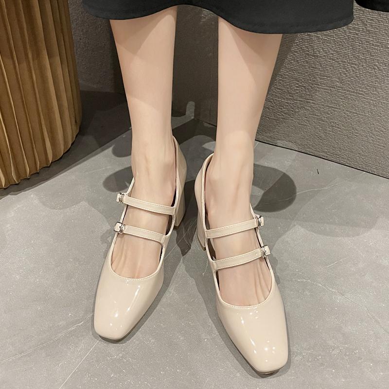 Rimocy Grube Wysokie Obcasy Buty Mary Jane Dla Kobiet Moda Czółenka z Podwójnym Paskiem z Klamrą Kobieta Wiosna Lato Nowe Buty ze Skóry Patentowej