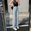 Damen Frühling 2026 Lockere Hellblaue High-Waist Wide-Leg Jeans, Bodentief, Vielseitig, für zierliche Größen.