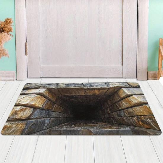 3D Hole Floor Rug Optical Illusion Floor Mat Realistic Bottomless Pit Doormat Non-Slip Bathroom Rug