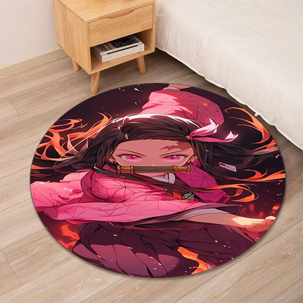 Demon Slayer Printed Round Rug Carpet Chair Rug Area Rug Entryway Doormats,for Office Chair Living Room Bedroom Kitchen Room.