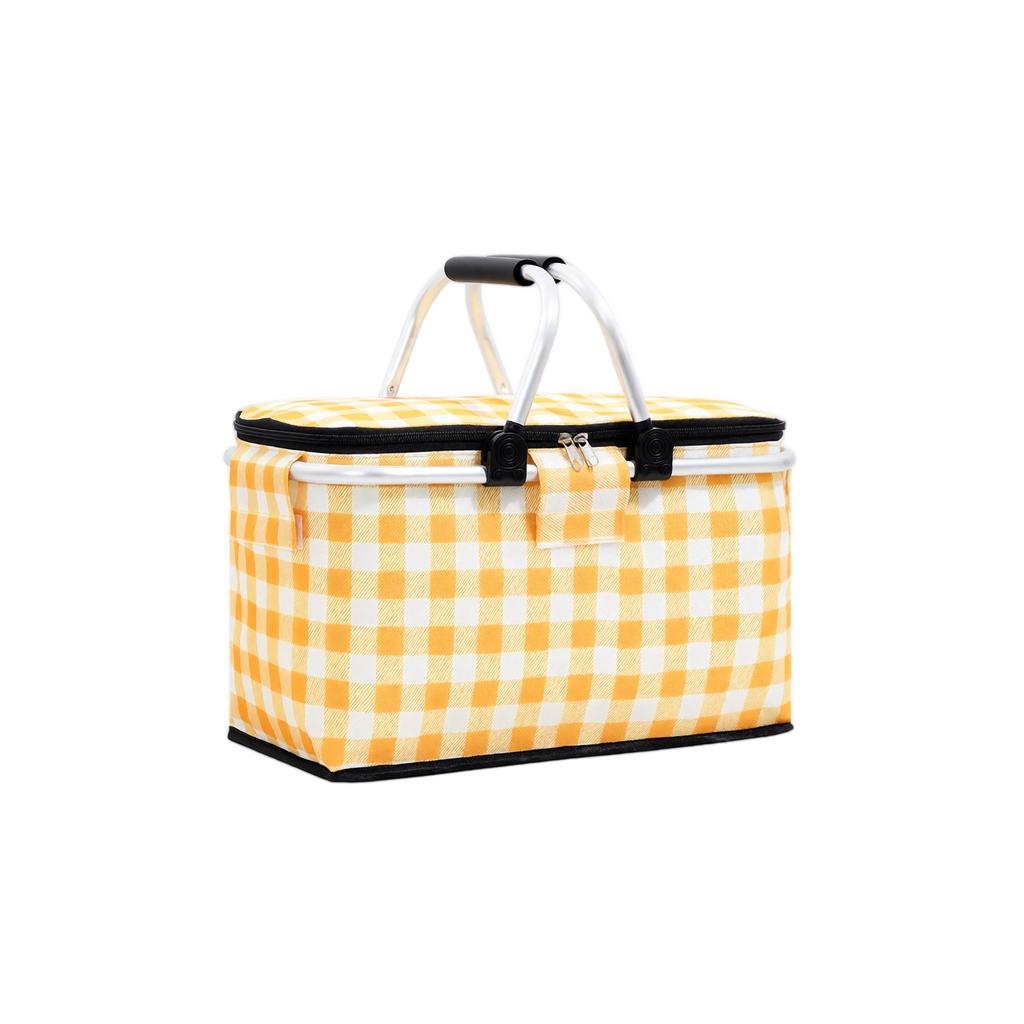 Oxford Fabric Portable Picnic Basket with Handle Foldable Insulated Cooler Bag for Outdoor Camping Storage and Grocery Shopping