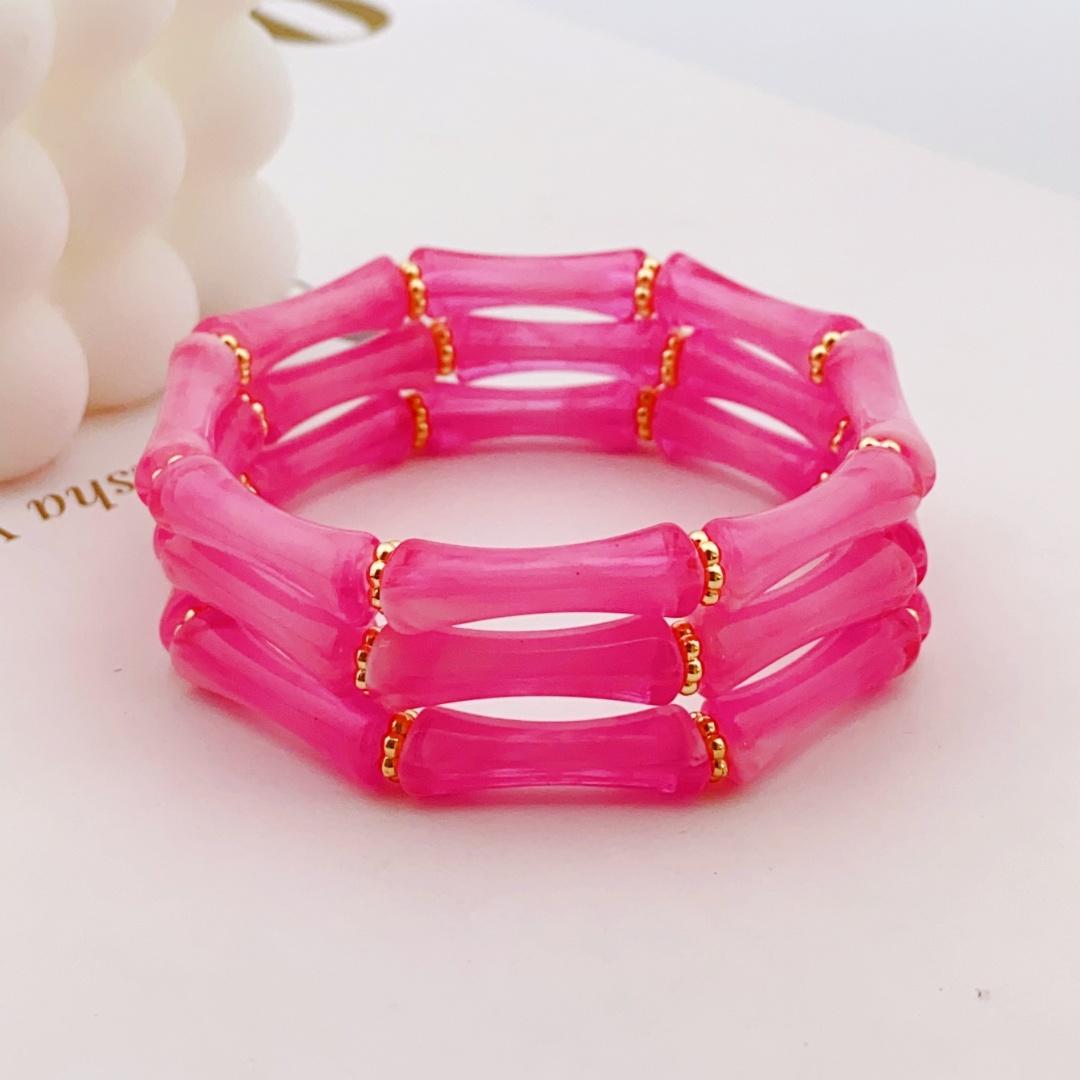 

3шт. Акриловый эластичный браслет с бусинами и разноцветными бамбуками для женщин, повседневный браслет для женщин