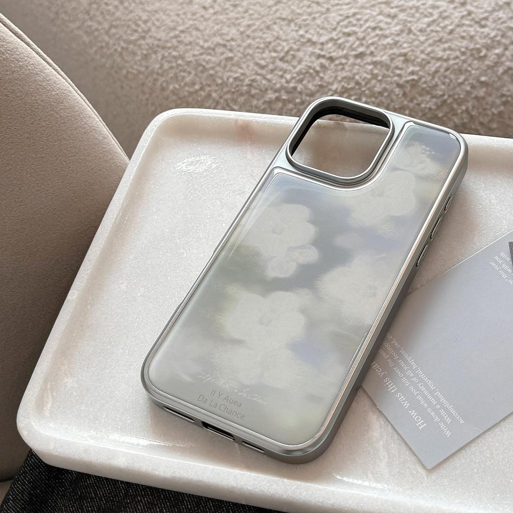 INS Blurred White Flower Phone Case Compatible with iPhone 14, iPhone 15, and iPhone 16 Pro Max