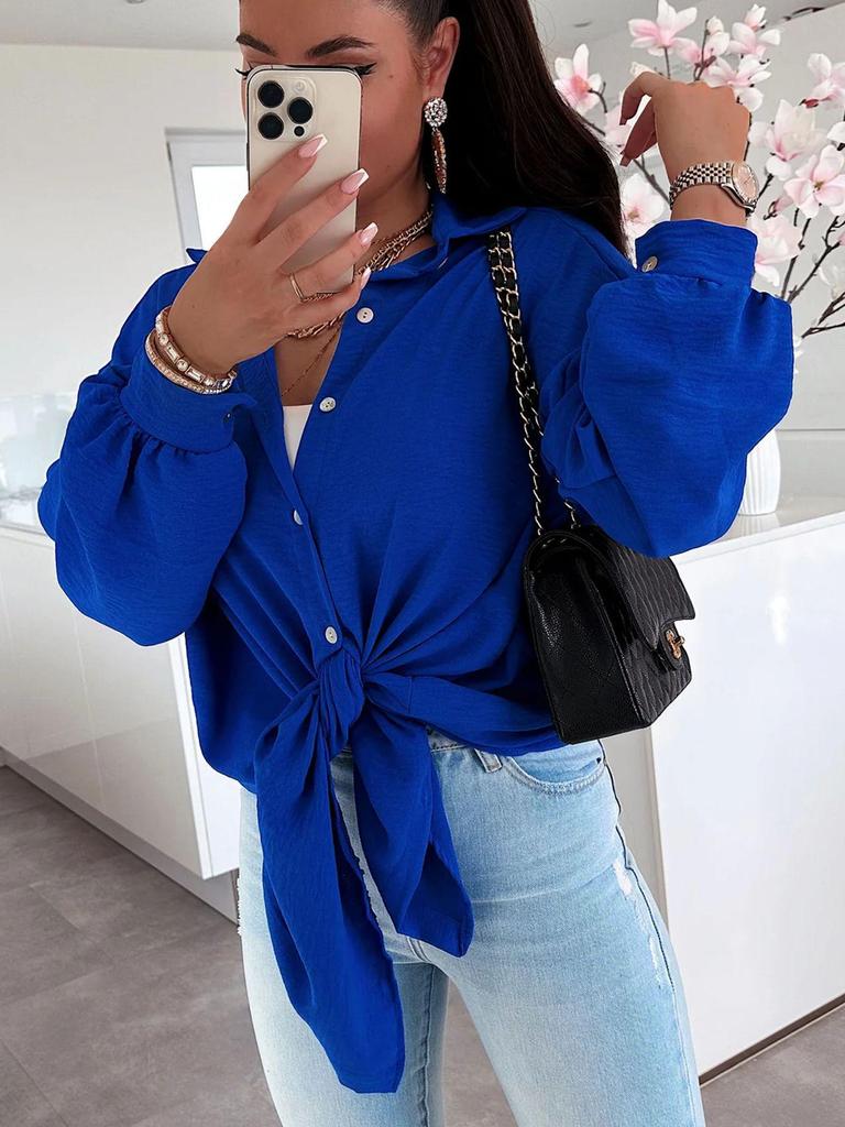 2024 Women's Solid Color Loose Casual Button-Down Shirt