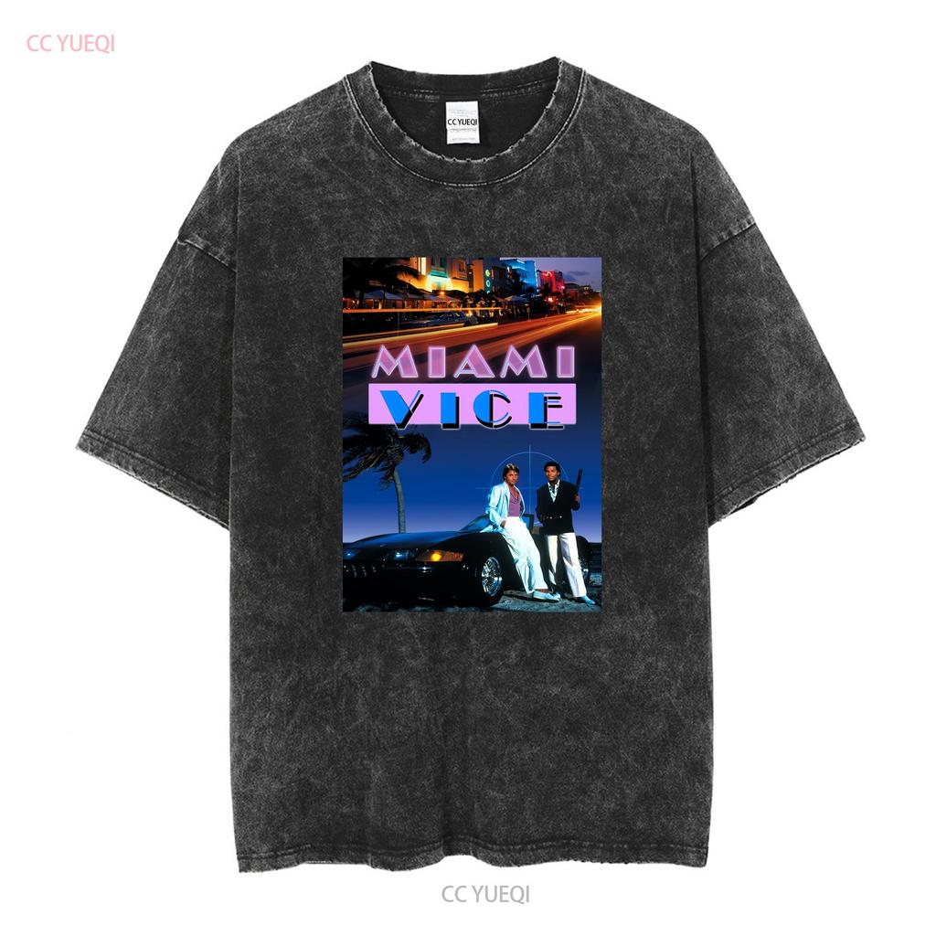 Miami Vice T Shirt Retro 80s Tv Show Fan Long or Short Sleeves Vintage Washed Breathable Casual Unisex Stretched Fashion