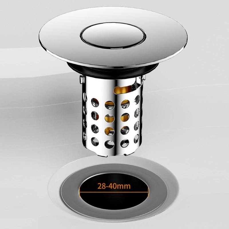Not Odor Bathroom Sink Drain Filter Push Down Stoppers with Hair Strainer Steel Basin Waste Plugs For Easy Cleaning