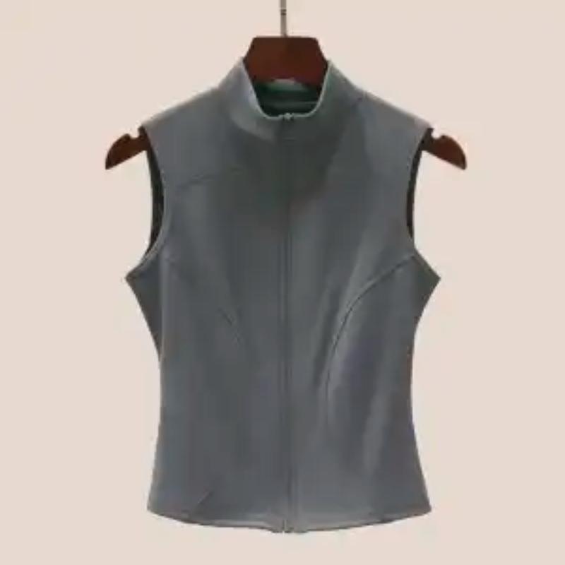 Women's Faux Leather Sleeveless Vest Stand Collar Zipper Front Slim Fit Casual Top