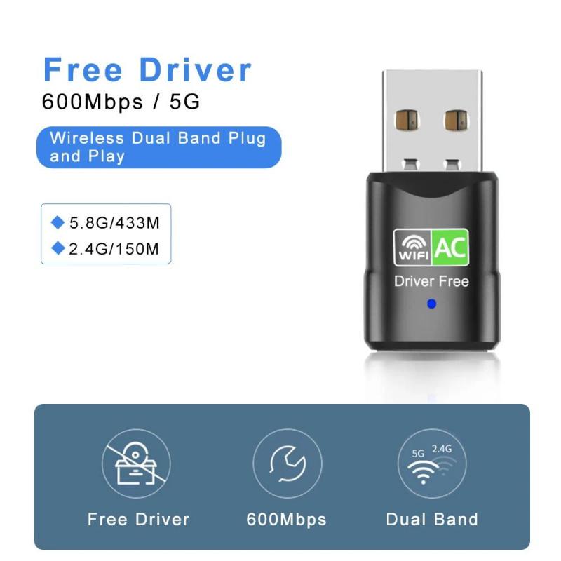 600Mbps USB WiFi Adapter Dual Band 2.4G 5Ghz 802.11AC Wireless Network Card Free Driver USB WI FI Dongle Antenna Wifi Receiver For PC  Computer