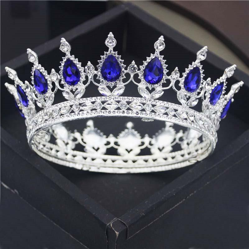 Teardrop Rhinestone Circle Princess Round Metal Crown Queen King Birthday Cake Tiaras Hair Jewelry Party Wedding Head Ornaments