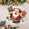 Seasonal Wall Art 3D Santa Claus Christmas Decals, Break Through Reindeer Decals Window Stickers, Removable Winter Holiday Decorations for Living Room