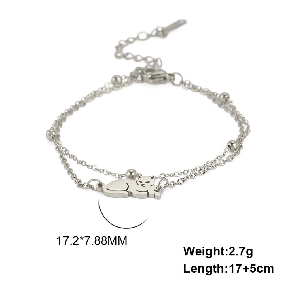 Cazador Stainless Steel Walking Cat Box Chain Bracelet for Women Animal Kitten Wax Rope Bracelet Jewelry Mother's Day Gift