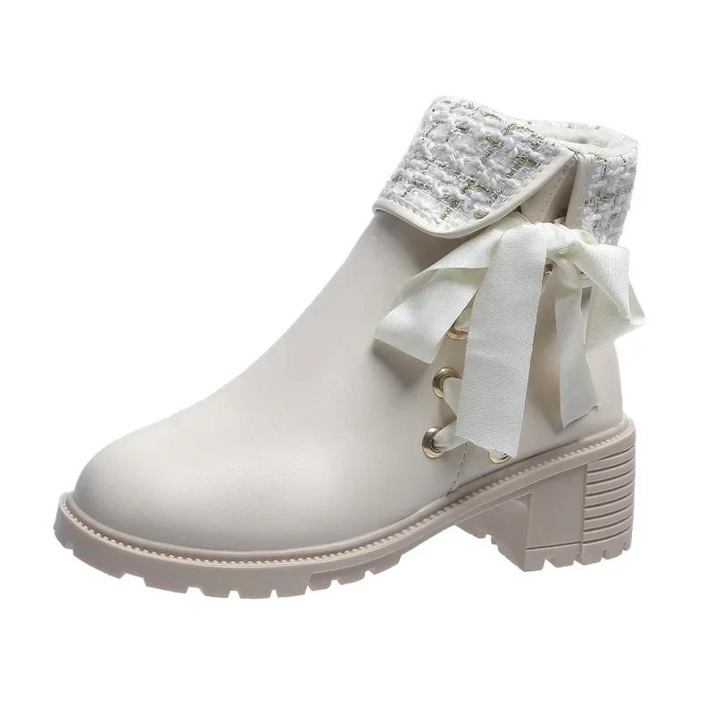 New Women Short Boots Ladies Leather Ankle Boot Autumn Platform Motorcycle Shoes for Woman's Winter Pearl Shoe