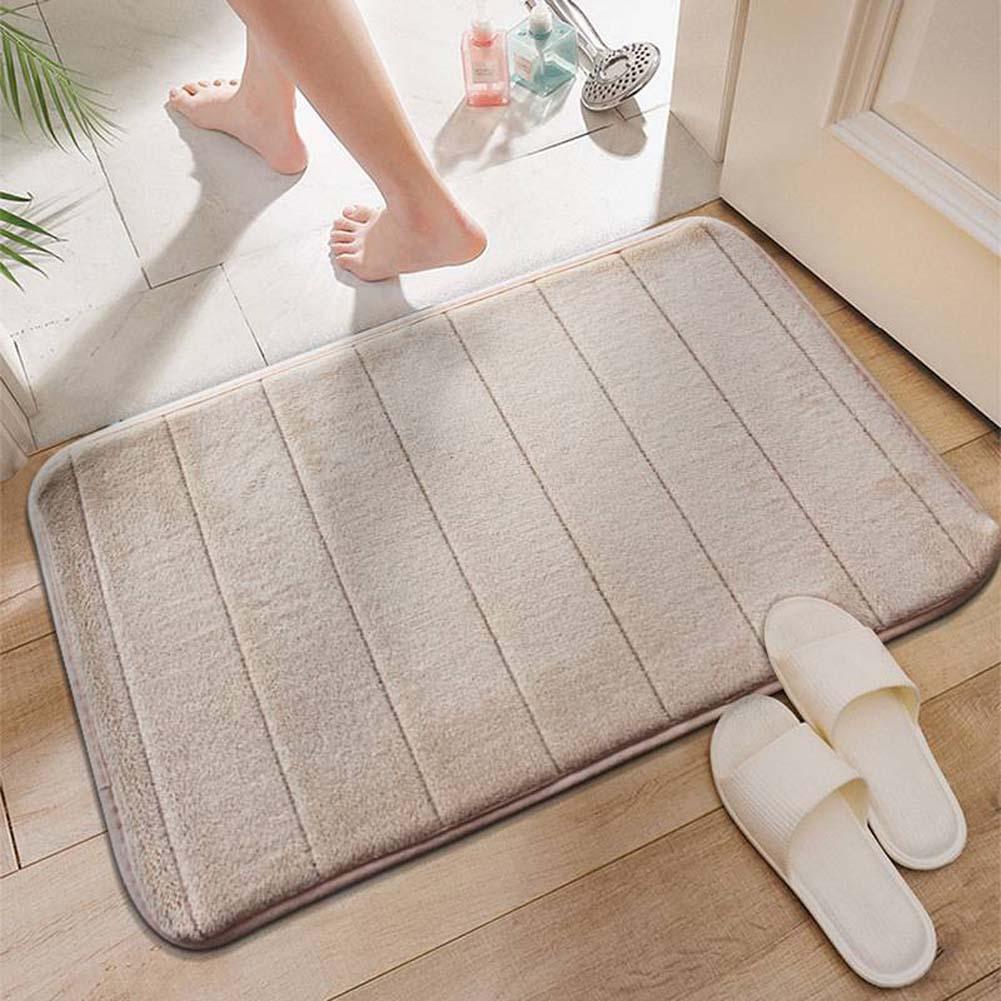 Toilet Bathroom Floor Mat, Striped Coral Fleece Floor Mat Bathroom Carpet, Simple Style, Absorbent and Non Slip Mat