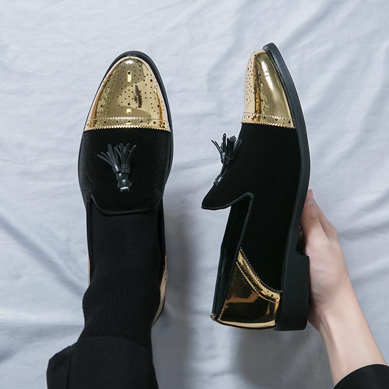 Hochwertige Bequeme Britischer Stil Cord Farblich Passende Blockschuhe Schwarz Grün Blau Farbe Klassische Business Herrenschuhe