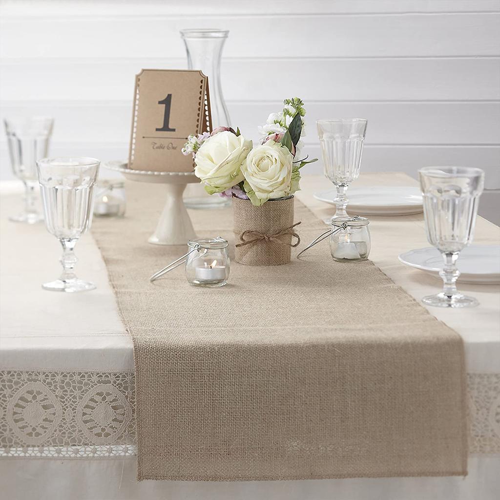 30cm Breite Jute Leinen Vintage Natur Tischläufer Jute Rustikal Khaki Party Land Hochzeit Dekoration Heimparty Stuhldekor