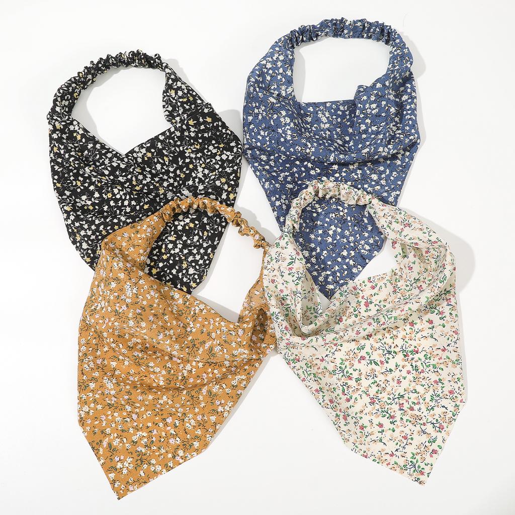 AWAYTR Crashed Flower Headband Rubber Hair Scarf Bands for Women Party Headwear Floral Print Bandana Turban Hairband Headpiece