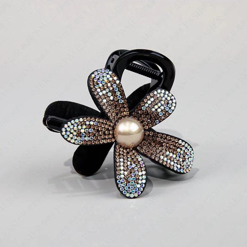 Elegant Rhinestone Flower Claw Clip for Women - High-End Shark Clip for Updo & Half-Up Hairstyles