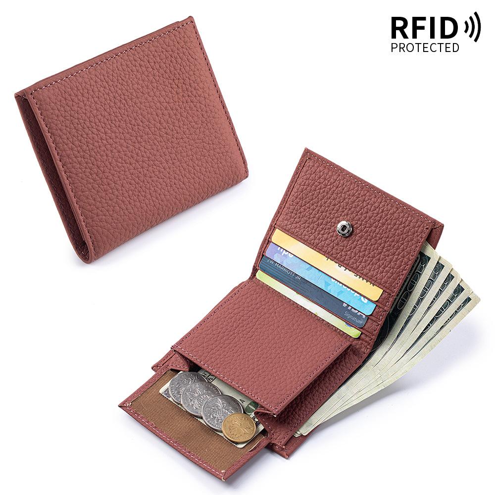 RFID Blocking Top Grain Leather Bifold Wallet for Women, Anti-Theft Ultra-Slim Short Wallet with Multi-Card Slots, Compact Purse