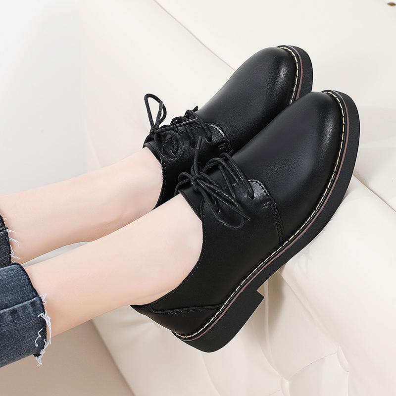 New Women Oxfords Women's Shoes Ladies Leather Female Pointed End Sewing Retro Comfortable Footwear Lolita Shoe Black 40