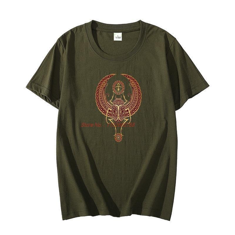 Classic T Shirt For Unisex Graphic T Shirts Red Winged Egyptian Scarab With Ankh Oversized Tshirt Cotton Tshirt Unisexs Clothing
