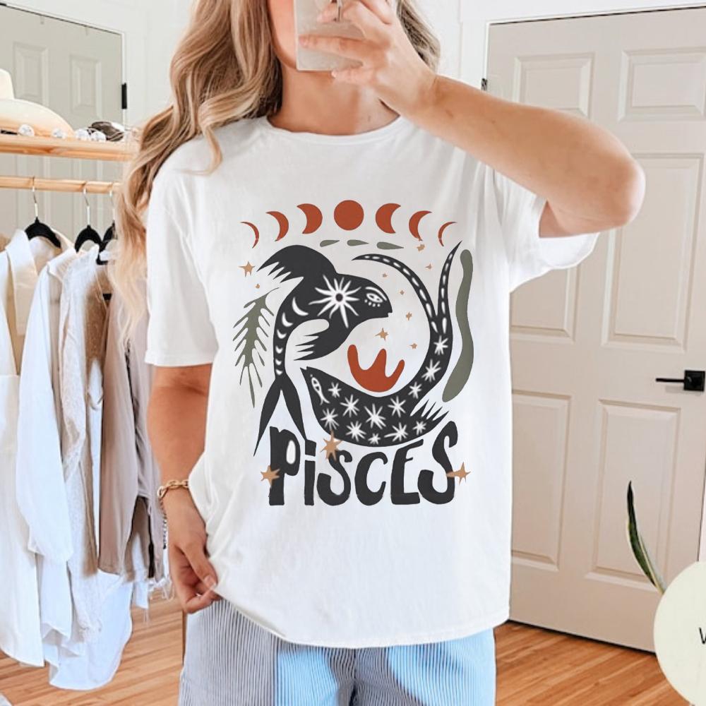 Pisces Tee Pisces Zodiac T-shirt Comfortable Personality Tops Birthday Unisex Tee High Quality Cotton Tops Graphic T-shirts