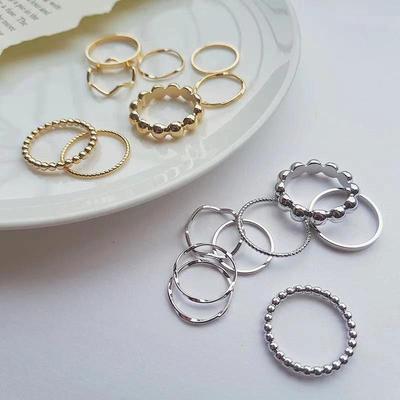 7Pcs Simple Vintage Rings For Women Girl Gift Small Boho Gothic Hip Hop Beads Knuckles Rings Set Statement Rock Party Jewellery