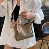 Minimalist Pu Leather Bucket Bag Solid Color Women 's Handbag Temperament Crossbody Bag  Portable