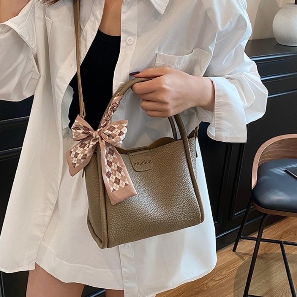 Minimalist Pu Leather Bucket Bag Solid Color Women 's Handbag Temperament Crossbody Bag  Portable